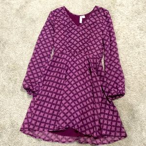 Junior plum long sleeved dress